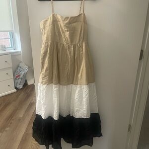 Stylish Tan, White, and Black Dress